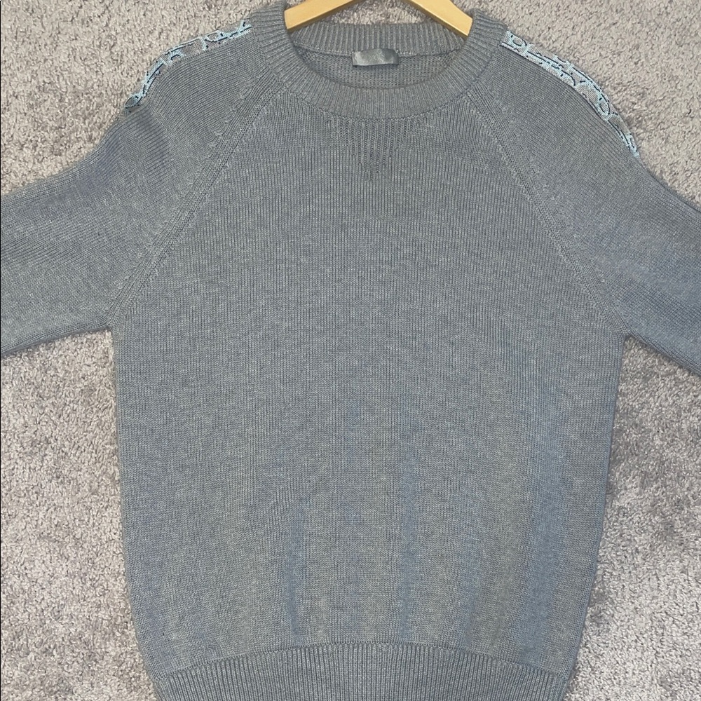 Dior Gray Crewneck Sweater with Blue Detailing